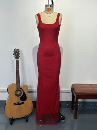 グラマラスな輝きを放つスクエアネックボディコンマーメイドマキシドレス（レディース）2026