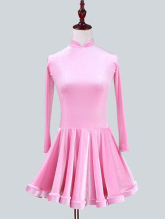 ピンクラテンダンス衣装　パフォーマンス　ラテンダンサー　無地　韓国ビロード　ガールズ用　ドレス　