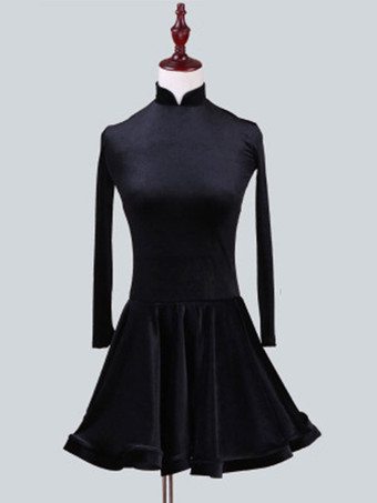 ブラック ラテンダンス衣装　パフォーマンス　ラテンダンサー　無地　韓国ビロード　ガールズ用　ドレス　