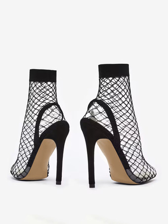 Bottes d'été noires bout pointu Plaid PVC Synthétique polyuréthane Plaid bottes d'été pour les femmes