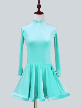 ミントグリーンラテンダンス衣装　パフォーマンス　ラテンダンサー　無地　韓国ビロード　ガールズ用　ドレス　