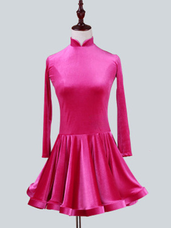 マゼンタ ラテンダンス衣装　パフォーマンス　ラテンダンサー　無地　韓国ビロード　ガールズ用　ドレス　