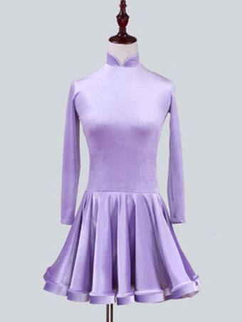 ライラックカラーラテンダンス衣装　パフォーマンス　ラテンダンサー　無地　韓国ビロード　ガールズ用　ドレス　