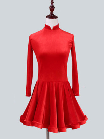 レッドラテンダンス衣装　パフォーマンス　ラテンダンサー　無地　韓国ビロード　ガールズ用　ドレス　