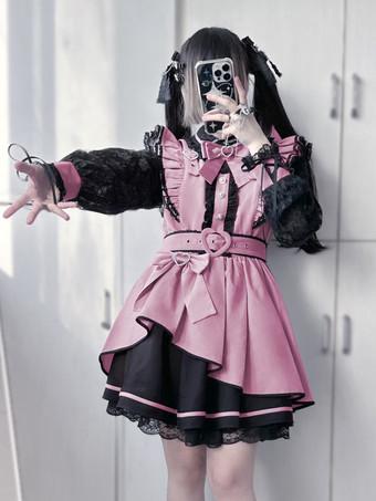   ゴシックロリータドレス フリル 蝶結び レース イレギュラードレス 6色 長袖ドレス