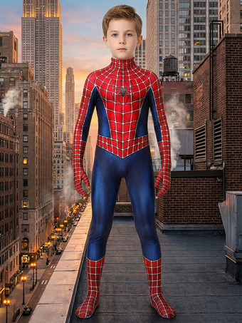 スパイダーマン子供コスプレ赤ジャンプスーツライクラスパンデックスキャットスーツ全身タイツ 2002 マーベル映画スパイダーマン子供のコスプレ衣装