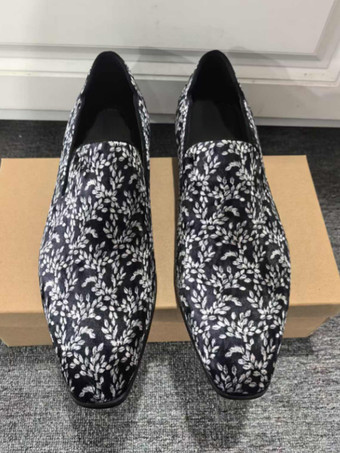 メンズ プロムローファー スクエアトゥ スリップオン ドレス パーティーシューズ