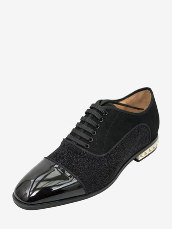 ブラック メンズ ブラック ドレスシューズ ラインストーン パッチワーク レースアップ プロム ウェディングシューズ