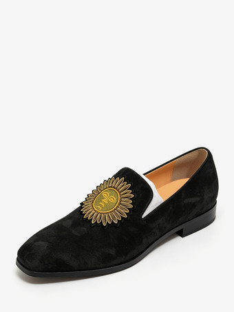 ブラック スエード メンズ ローファー ラウンドトゥ デザイン スリッポン ドレスシューズ