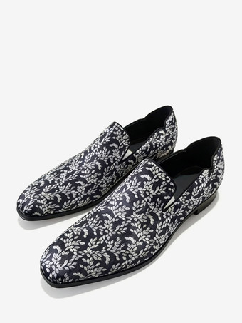 ライトグレー メンズ プロムローファー スクエアトゥ スリップオン ドレス パーティーシューズ