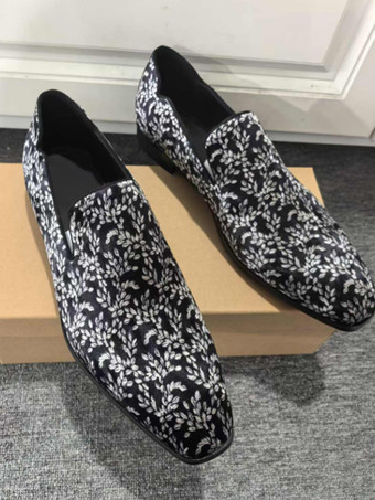 メンズ プロムローファー スクエアトゥ スリップオン ドレス パーティーシューズ