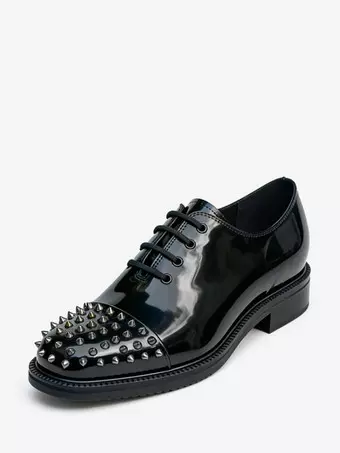 black dress shoes prom For Men Round Toe Studed Lace Up Shoes Color:As Picture:Black/Purple Velvet Short Sleeved Regency timeless dress black fancy shoes Smooth satin upper offers