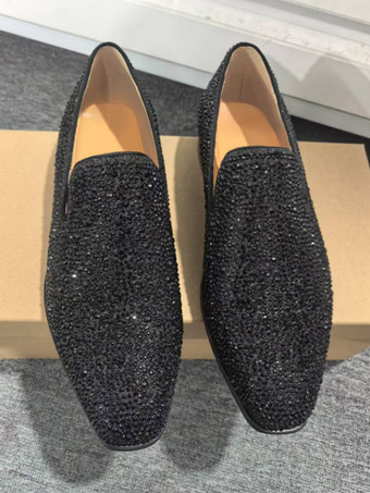 メンズ プロムシューズ グリッター スクエアトゥ スリッポン ドレス ウェディングシューズ