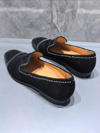 メンズ プロムシューズ スクエアトゥ ラインストーン パッチワーク スリッポン ローファー ドレスシューズ