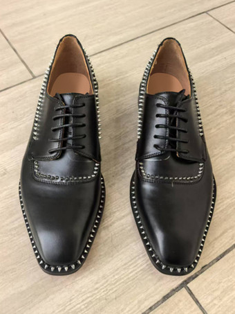 メンズドレスシューズ ブラック スクエアトゥ ラインストーン レースアップ ウェディング プロムシューズ