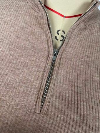 ハーフジップ リブニット パッチワーク ベルト付き 長袖 Aライン マキシドレス レディース 2026