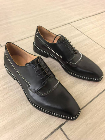 メンズドレスシューズ ブラック スクエアトゥ ラインストーン レースアップ ウェディング プロムシューズ