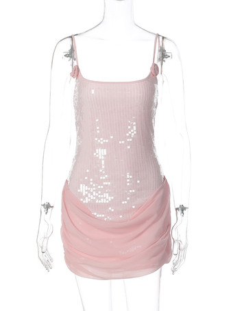 ローズディテール スパンコール スクエアネック ボディコン ミニ パーティードレス レディース 2026