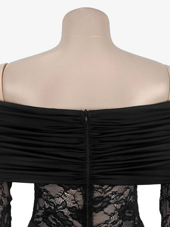 オフショルダー ルーシュ レース シアーパネル スリムフィット フィッシュテール ロングガウン レディース 2026