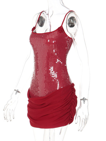 ローズディテール スパンコール スクエアネック ボディコン ミニ パーティードレス レディース 2026