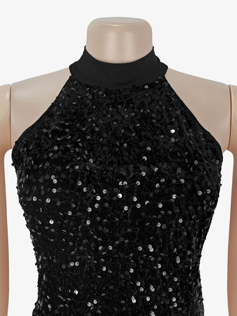 Paillettenbesetztes langes Abendkleid mit Neckholder geraffter Taille und hohem Schlitz für Damen (2026)