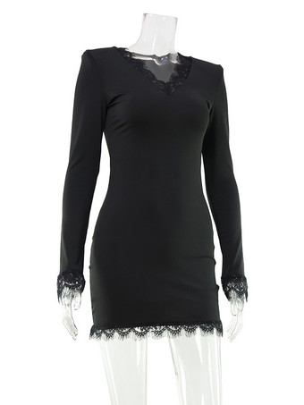 Mini abito da festa aderente con scollo a V e maniche lunghe in pizzo per donna 2026