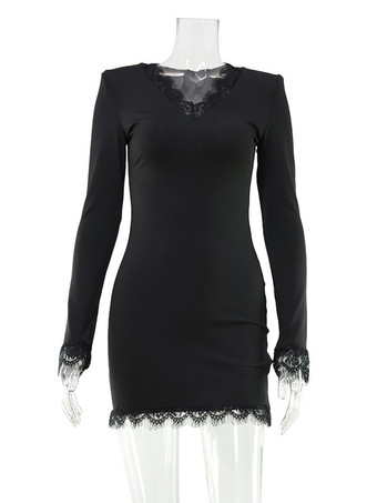 Mini abito da festa aderente con scollo a V e maniche lunghe in pizzo per donna 2026