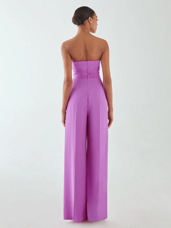 Robe de soirée en mousseline de soie plissée combinaison sans bretelles longueur au sol sans manches fermeture éclair robes de soirée formelles