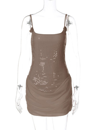 ローズディテール スパンコール スクエアネック ボディコン ミニ パーティードレス レディース 2026