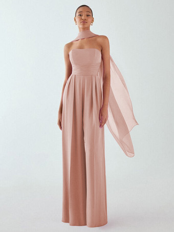 Cameo RoseRobe de soirée en mousseline de soie plissée combinaison sans bretelles longueur au sol sans manches fermeture éclair robes de soirée formelles