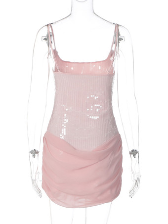 ローズディテール スパンコール スクエアネック ボディコン ミニ パーティードレス レディース 2026