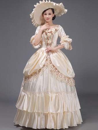 ライトスカイブルーレトロ衣装レースポリエステル帽子女性のマリーアントワネット衣装ロイヤルチュニック仮面舞踏会ボールガウン