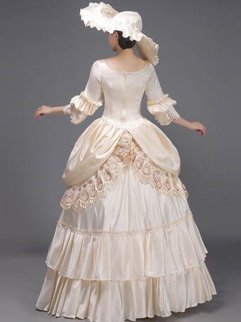 ライトスカイブルーレトロ衣装レースポリエステル帽子女性のマリーアントワネット衣装ロイヤルチュニック仮面舞踏会ボールガウン