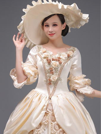 ライトスカイブルーレトロ衣装レースポリエステル帽子女性のマリーアントワネット衣装ロイヤルチュニック仮面舞踏会ボールガウン
