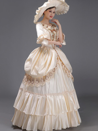 ライトスカイブルーレトロ衣装レースポリエステル帽子女性のマリーアントワネット衣装ロイヤルチュニック仮面舞踏会ボールガウン