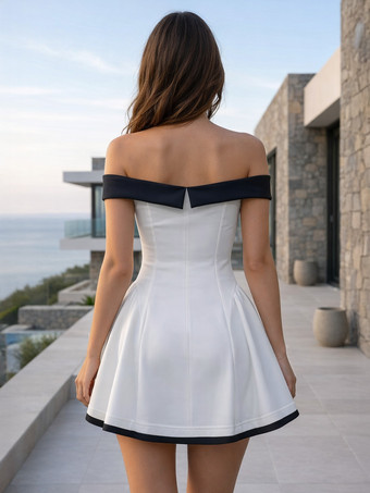 Robe courte à épaules dénudées et manches longues coupe trapèze tenue de soirée sexy pour femme 2026