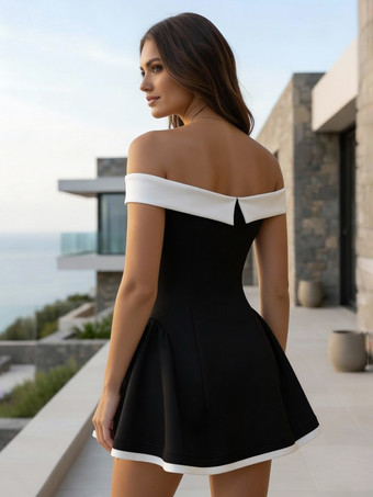 Robe courte à épaules dénudées et manches longues coupe trapèze tenue de soirée sexy pour femme 2026