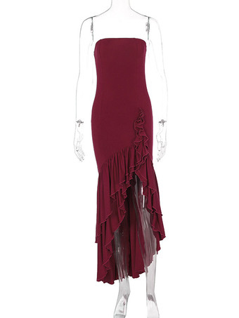 Robe de bal bleue à épaules dénudées volants robes longues asymétriques élégantes