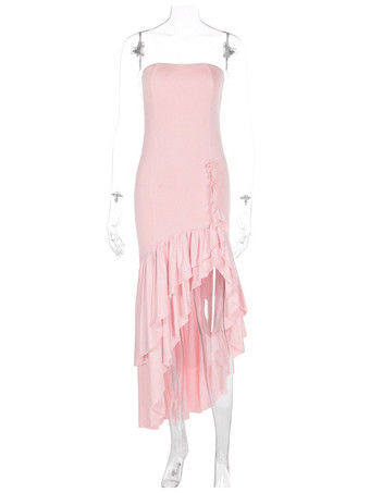 Robe de bal bleue à épaules dénudées volants robes longues asymétriques élégantes