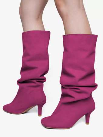 Botas altas de gamuza hasta la rodilla con pantorrilla ancha y punta cuadrada para mujer