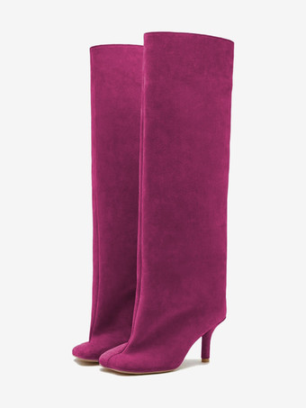 Rojo oradoBotas altas de gamuza hasta la rodilla con pantorrilla ancha y punta cuadrada para mujer