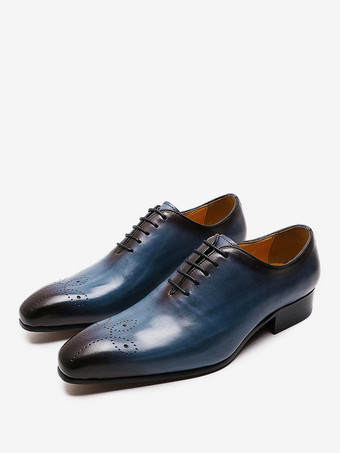 azul Zapatos de vestir para hombre zapatos Oxford de calidad con punta redonda zapatos de piel de vaca para graduación y boda