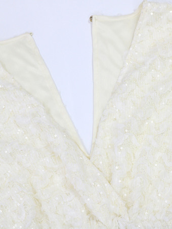 Mono de fiesta con lentejuelas escote en V texturizado cintura anudada y mangas acampanadas para mujer 2026