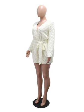 Mono de fiesta con lentejuelas escote en V texturizado cintura anudada y mangas acampanadas para mujer 2026