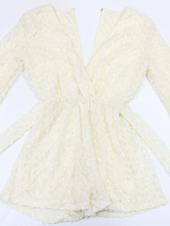 Mono de fiesta con lentejuelas escote en V texturizado cintura anudada y mangas acampanadas para mujer 2026