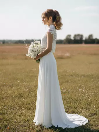 華やかなスカートが揺れる、優雅な花嫁のウェディングドレス 華やかなスカートが揺れる、優雅な花嫁のウェディングドレス