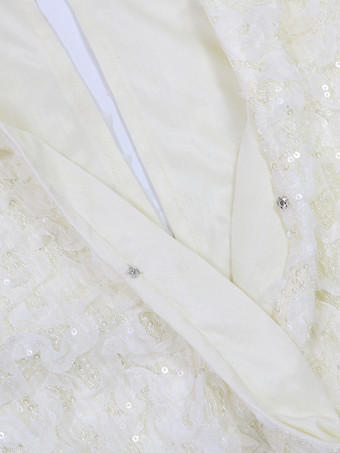 Mono de fiesta con lentejuelas escote en V texturizado cintura anudada y mangas acampanadas para mujer 2026