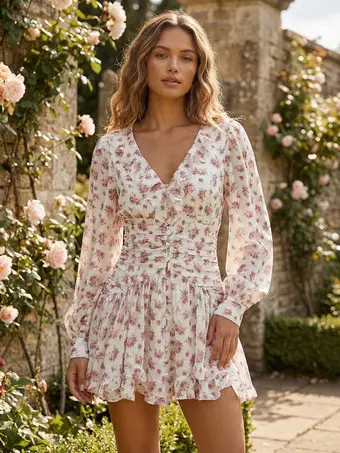 Mini Robe Imprimée Florale Entro - Smockée Et Courte - Taille L - Neuf Sans étiquette