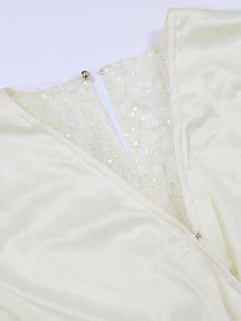 Mono de fiesta con lentejuelas escote en V texturizado cintura anudada y mangas acampanadas para mujer 2026