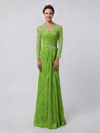 Avocat VertRobe de mère de mariée manche longue transparente au sol robe de cocktail de mariage